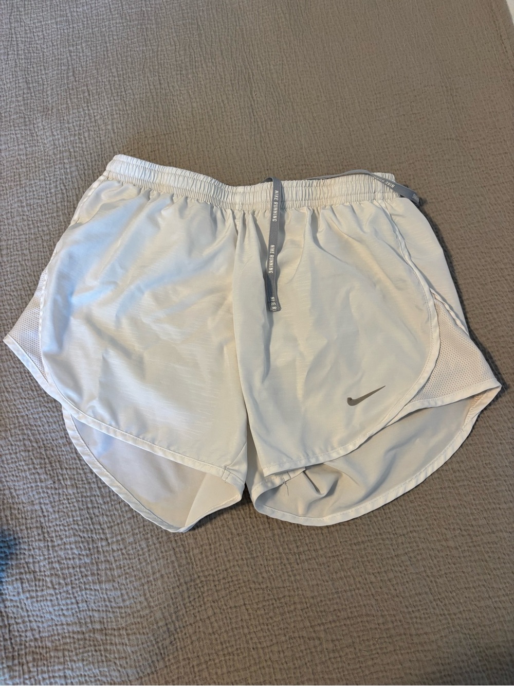 Nike Women’s White Athletic Running Shorts with Gray Swoosh